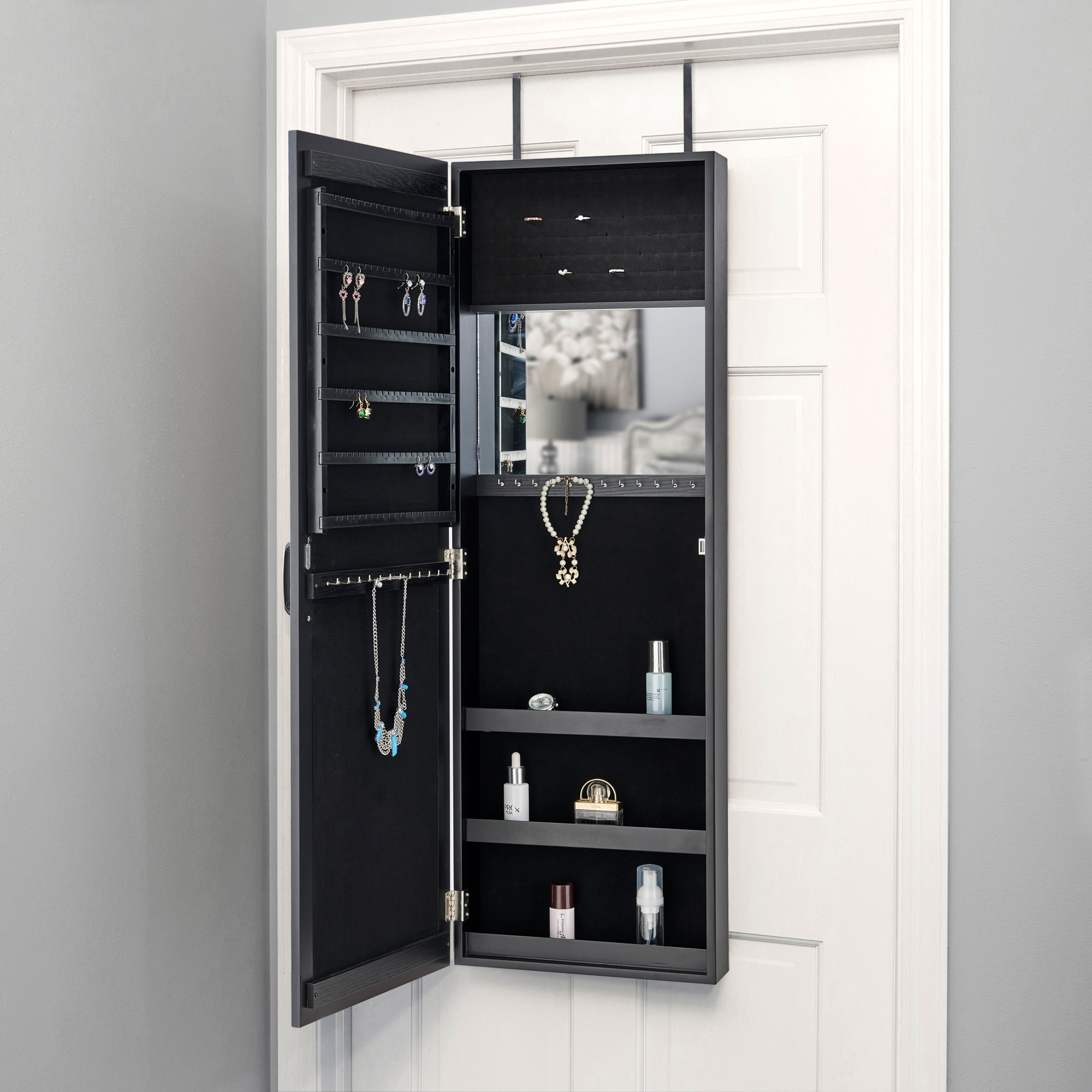 FirsTime & Co. Aged Black Farmhouse Arch Mirrored Jewelry Armoire, Farmhouse, Painted, Rectangular,Wood, 14 x 3.75 x 43 in