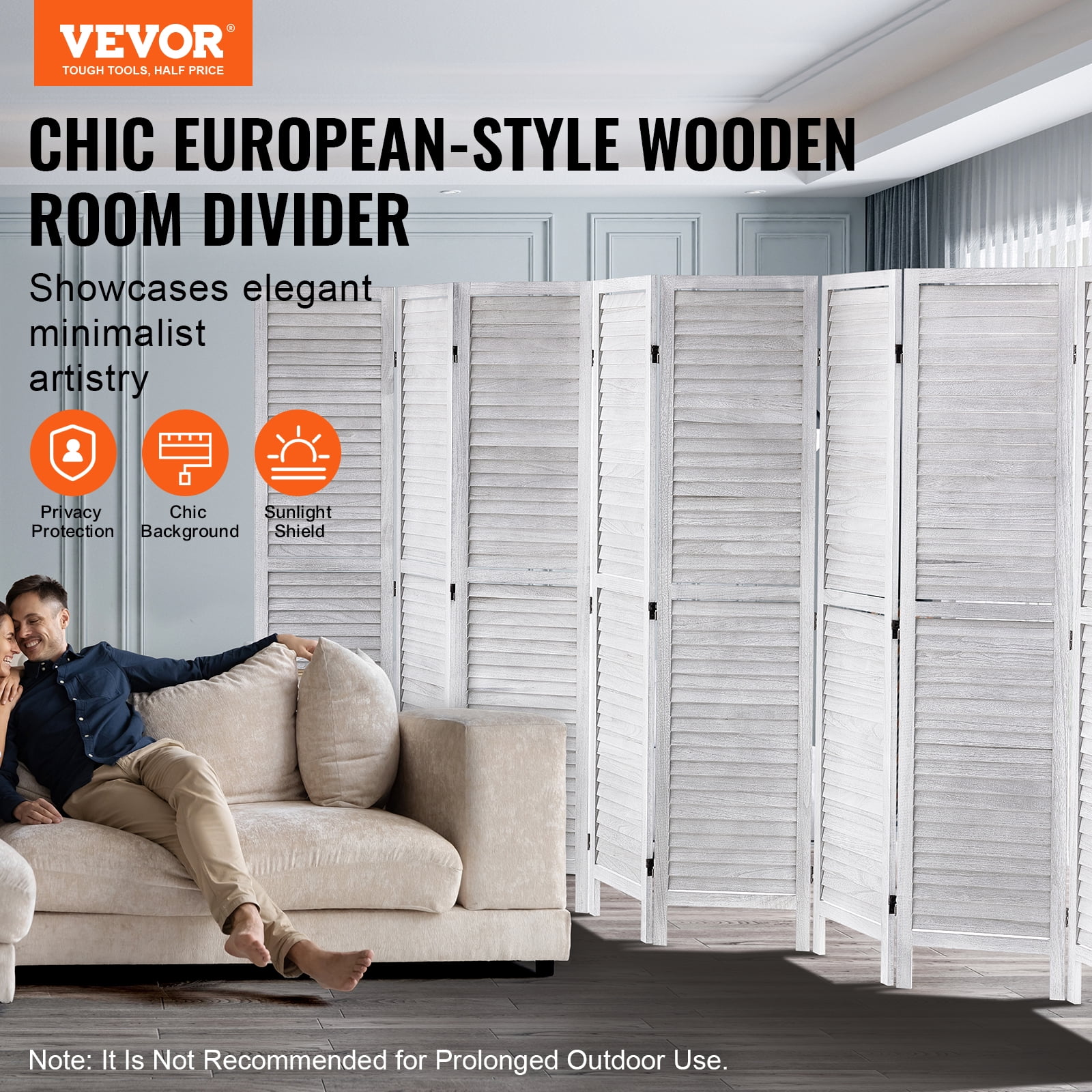VEVOR Wood Room Divider, 8 Panel Wood Folding Privacy Screen, 66.9 Inches&nbsp;Tall Indoor Louvered Wooden Partition, Portable Decoration Screen, for Room Separation,&nbsp;Home