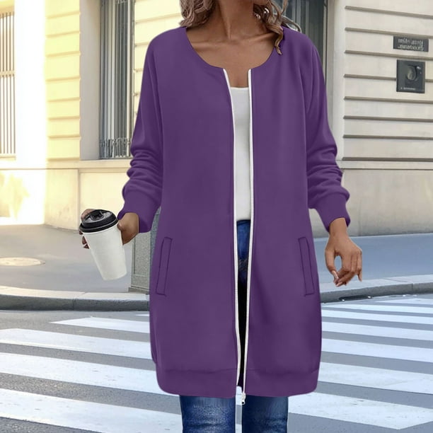 HongQid Women's Zip Up Hoodies Long Sleeve Long Tunic Sweatshirts Oversized Fleece Casual Fall Jacket Coat with Pocket