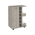 thumbnail image 5 of Light Gray Bar Cart with Locking Casters, 23.62"W Mobile Serving Cart - Single Door Cabinet & 2 Open Shelves, 14.76"D X 32.32"H, 5 of 6