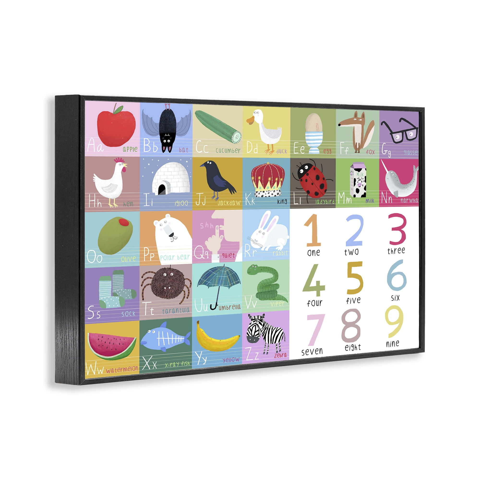 Stupell Industries Alphabet & Numbers First Words Black Framed Giclee Art, design by Carla Daly