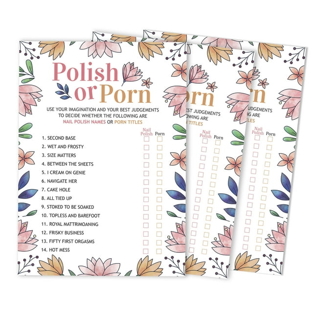 Inkdotpot 50-Pack Bulk Party ActivityGame Polish Or PornGameCards FloralBachelorette Party Bridal Shower Collection