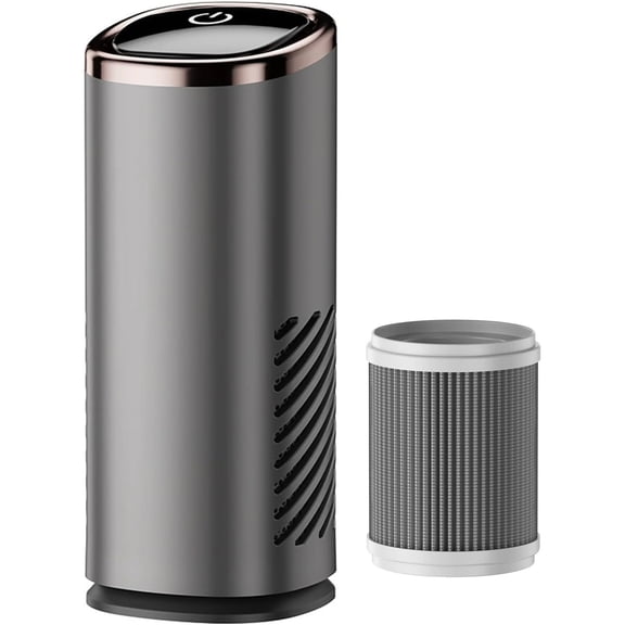IKPYTREE Mini Portable Car Air Purifier with HEPA Filter and Aroma Box, 3-Speed USB Fan Air Circulator for Vehicle Home Office, Grey