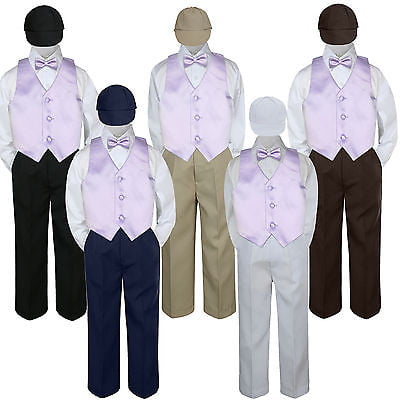 5pc Boy Toddler Formal Lilac Lavender Vest Bow Tie White Navy Hat Shorts sz S-4T 