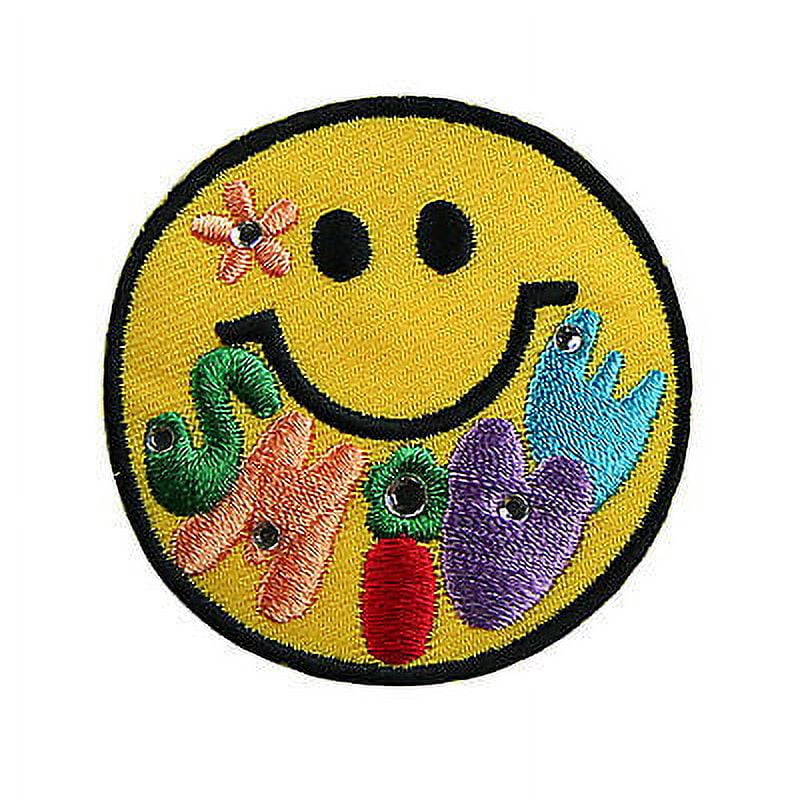 Lily Smiley Happy Face Rhinestone Self Adhesive Embroidered Applique Patch