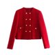 thumbnail image 2 of HH TRAF 2024 Chaquetas estilo streetwear para mujer, color rojo, cuello redondo, mangas largas, bolsillos, decoración, cruzados, abrigos de otoño para mujer a la moda, 2 of 5