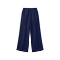 thumbnail image 5 of Lovzfmll Wide Leg Pants for Women, Linen Solid Color Button Elastic Waist with Pockets, Casual Summer Bottoms Navy, M, 5 of 10