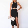 thumbnail image 2 of pimelu Dresses for Women Womens Summer Dresses Sexy Hollow out Party Club Bodycon Knee-Length Dress Summer Casual Solid Sleeveless Crewneck Girls Midi Dress, 2 of 6