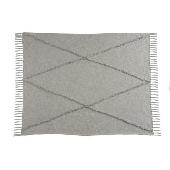 LR Home Light Gray Shag Diamond Lightweight Cotton Throw Blanket, 50" x 60"