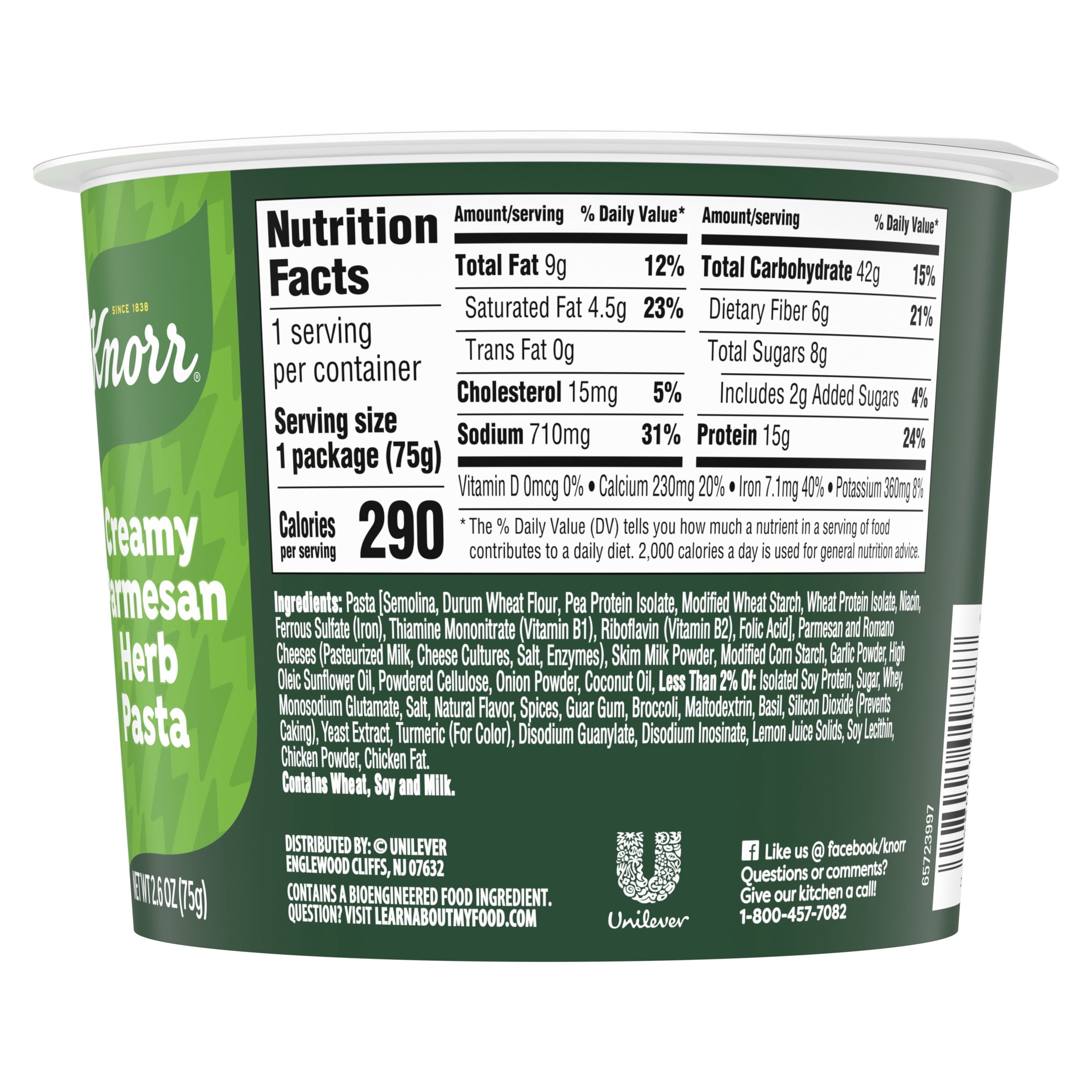 Knorr Protein Creamy Parmesan Herb Pasta Cup, Made with Real Parmesan, 15g of Protein, 2.6oz