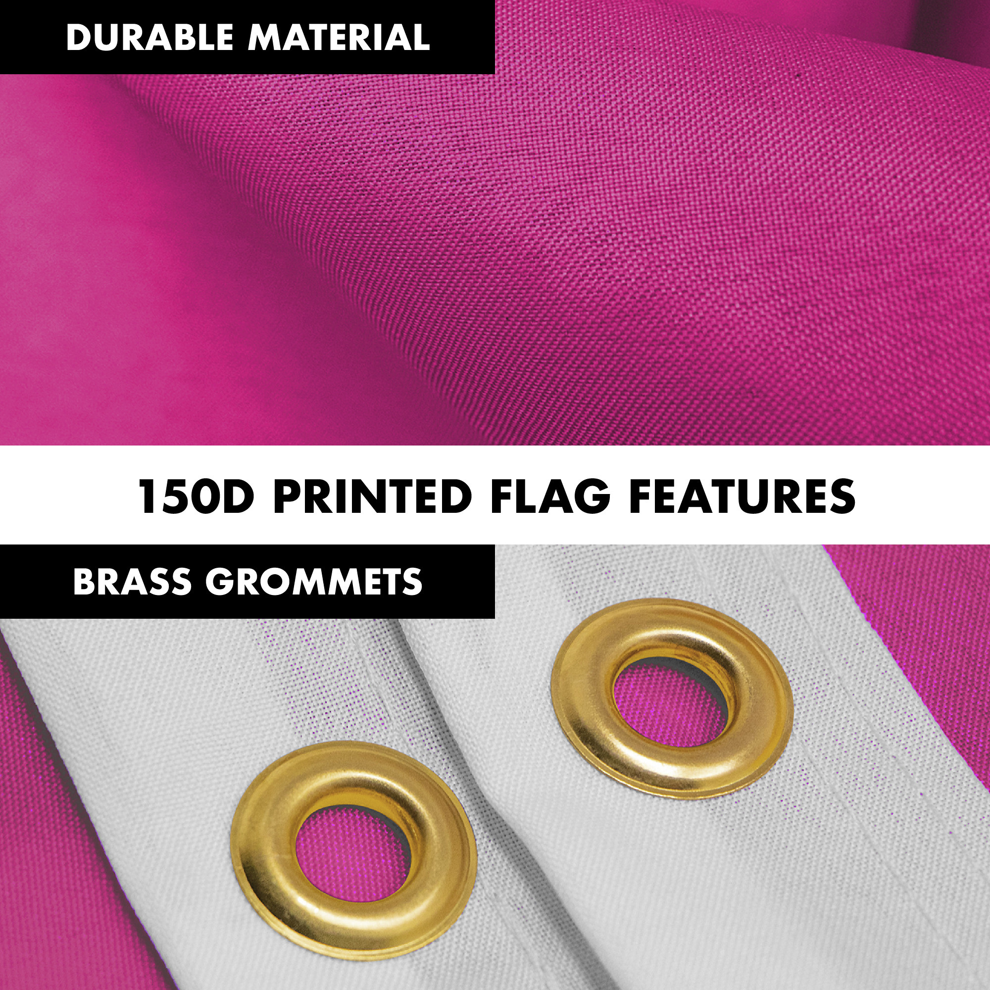 G128 Combo Pack: 5 Ft Tangle Free Aluminum Spinning Flagpole (White) & Solid Magenta Color Flag 2.5x4 Ft, LiteWeave Pro Series Printed 150D Polyester | Pole with Flag Included