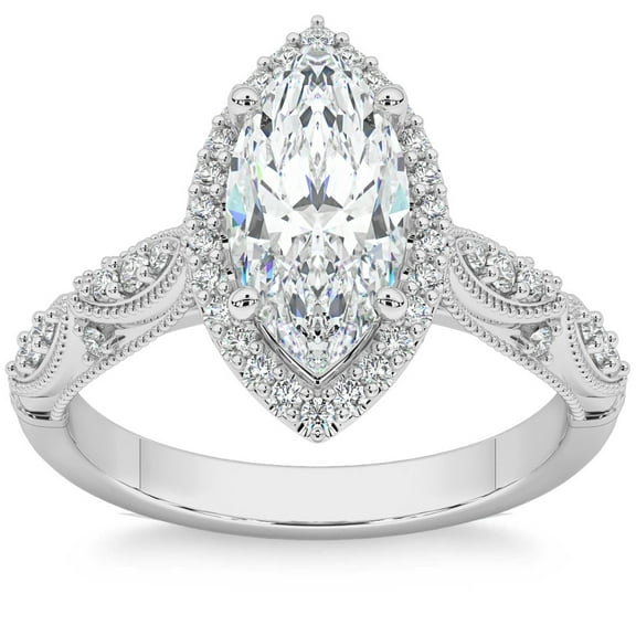 Pompeii 2 1/4Ct Marquise Halo Nature Inspired Lab Grown Diamond Engagement Ring 14k Gold