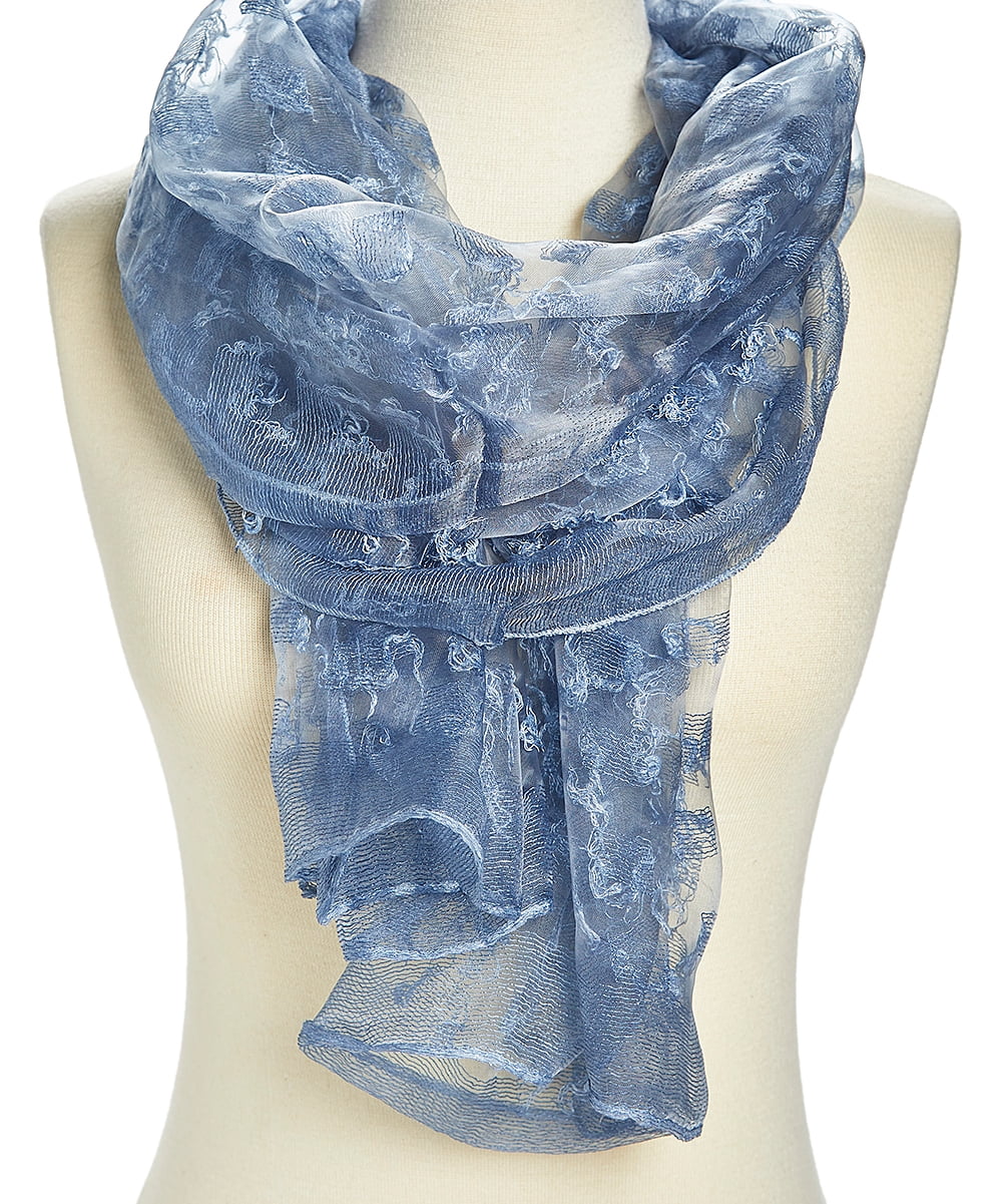 Neck Scarf Cozy Shawl Large Silk Wrap Unisex Scarf Blue Silk Scarf Retro Warm Wrap Gift Idea Vintage Long Winter Shawl