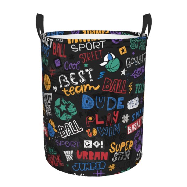 Fotbe Basketball Cesto de Ropa con Asas, Cesto Impermeable de Gran Capacidad, Bolsa de Lavado para Dormitorio, Cesto de Ropa con Ruedas y Asas-Medium
