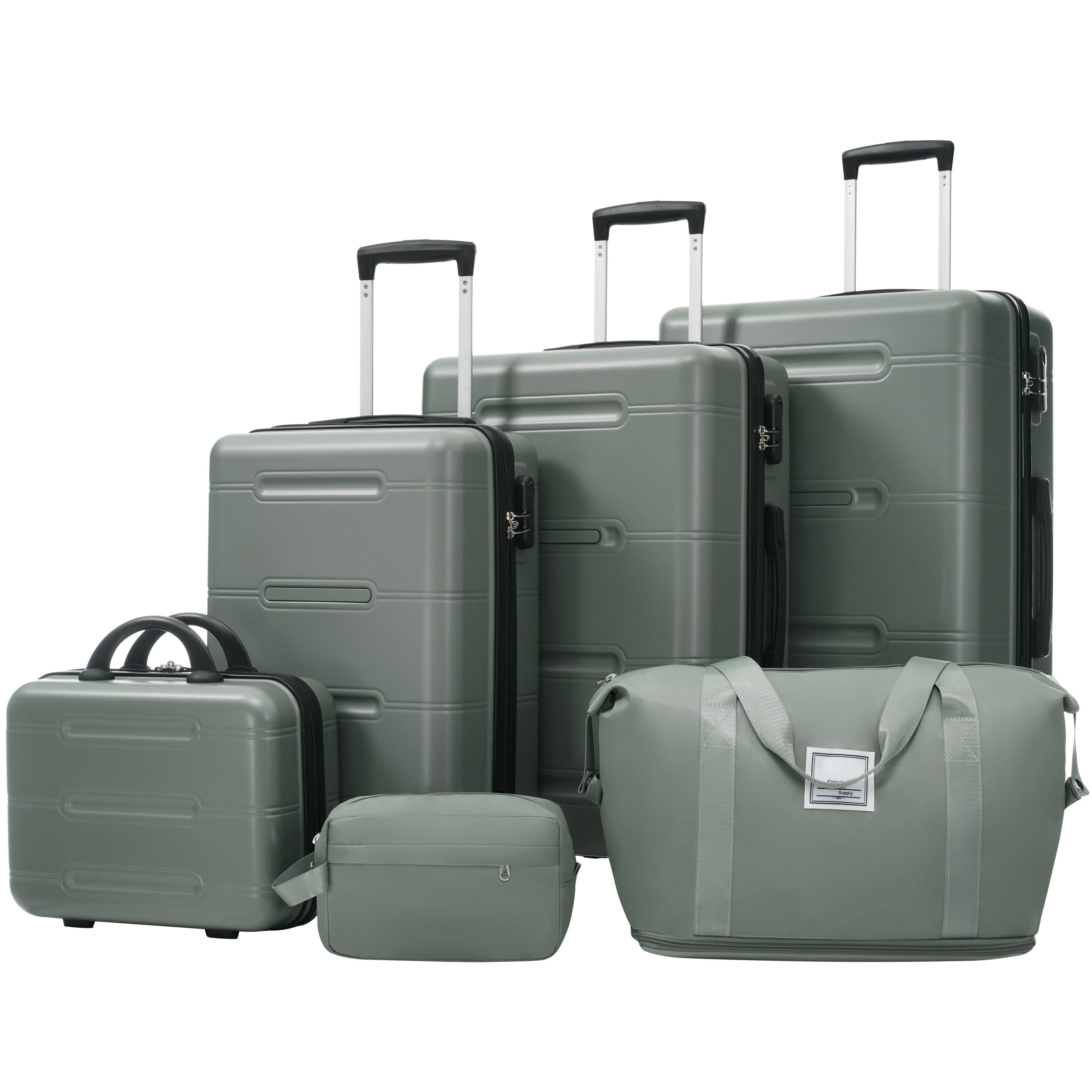 Euroco 6 Piece Luggage Sets,Lightweight Hardshell Suitcase set with Spinner Wheels,Handle Password Lock,Cosmetic Case & 2 Travel Duffel Bags,Large Suitcase Set for Family(14/20/24/28 inch),Army Green