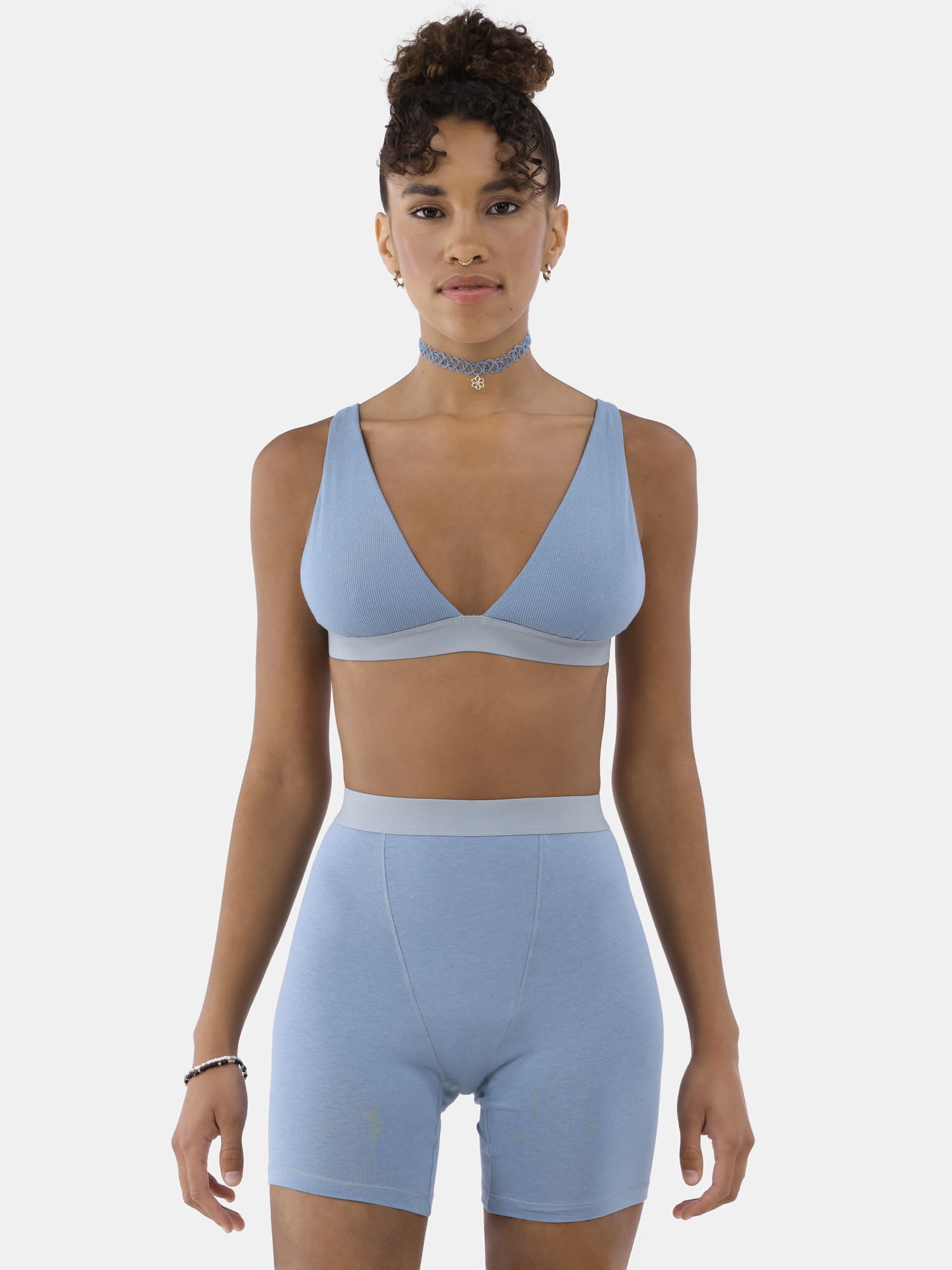No Boundaries Cotton Stretch Ribbed Wirefree Plunge Bra, Women's XS-3XL
