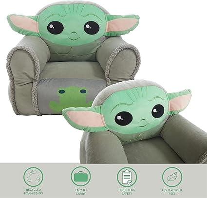 Disney Star Wars The Mandolorian Baby Yoda Figural Kids Bean Chair, Grey