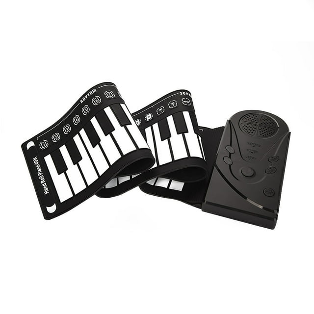Teclado electrónico portátil de 49 teclas Piano enrollable manual para niños principiantes (negro)