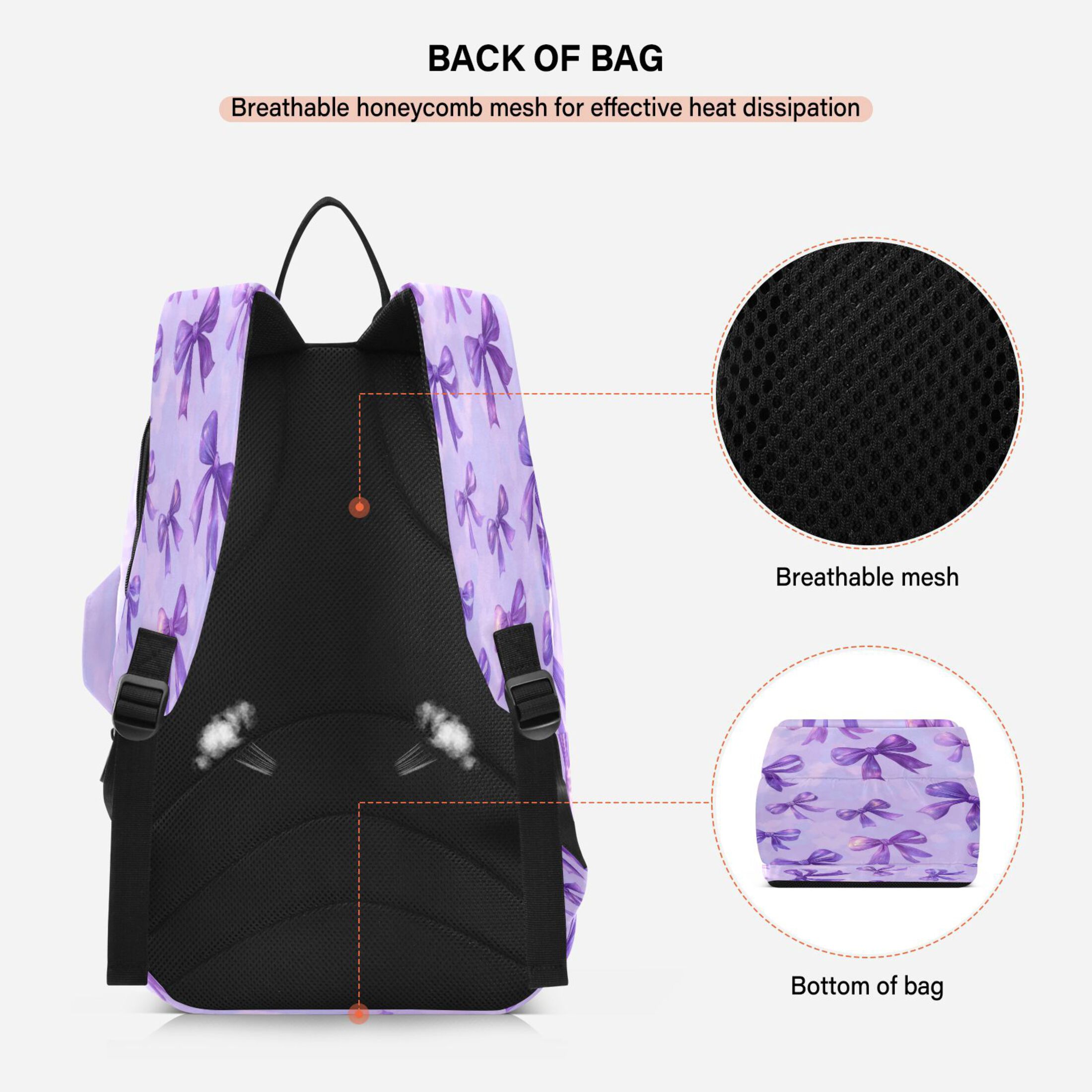 2 Racquet Holder Tennis Backpack Tennis Racket Covers Gym Bags Vibrant Purple Bows Pattern