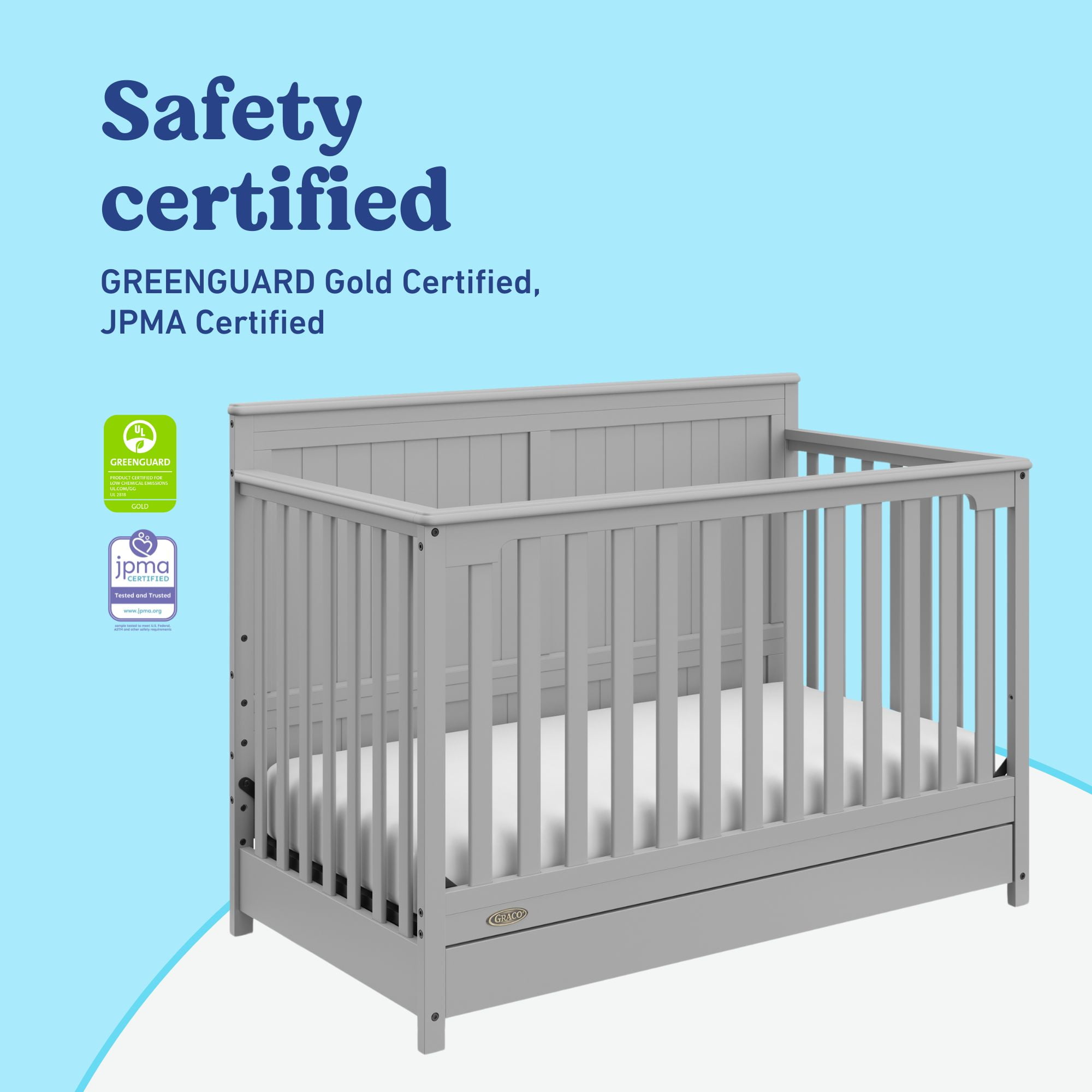 Graco Hadley 5-in-1 Convertible Baby Crib with Drawer, Pebble Gray