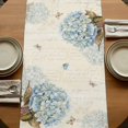 thumbnail image 5 of Table Runners 70 Inches Long Dress Scarves, Blue Hydrangea Farmhouse Coffee/Dining/Kitchen Table Decor, Holiday Table Runner, Spring Floral Leaves Butterfly Vintage Beige 13x70 Inch, 5 of 9