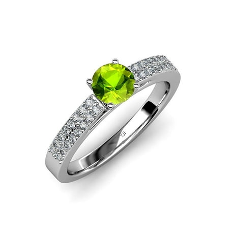 TriJewels - Peridot and Diamond (SI2-I1, G-H) Double Row Engagement ...