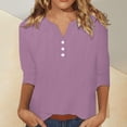 thumbnail image 2 of Summer Cotton Linen Shirts for Women 2026 Casual 3/4 Sleeve Tunic Tops Summer Beach Vacation Fashion T-Shirts, 2 of 6