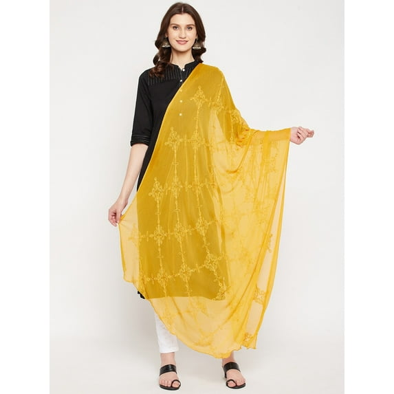 eloria Woman's Indian Ethnic Chunni, Poly Chiffon Yellow Dupatta, Stole, Scarf Shawl Wrap