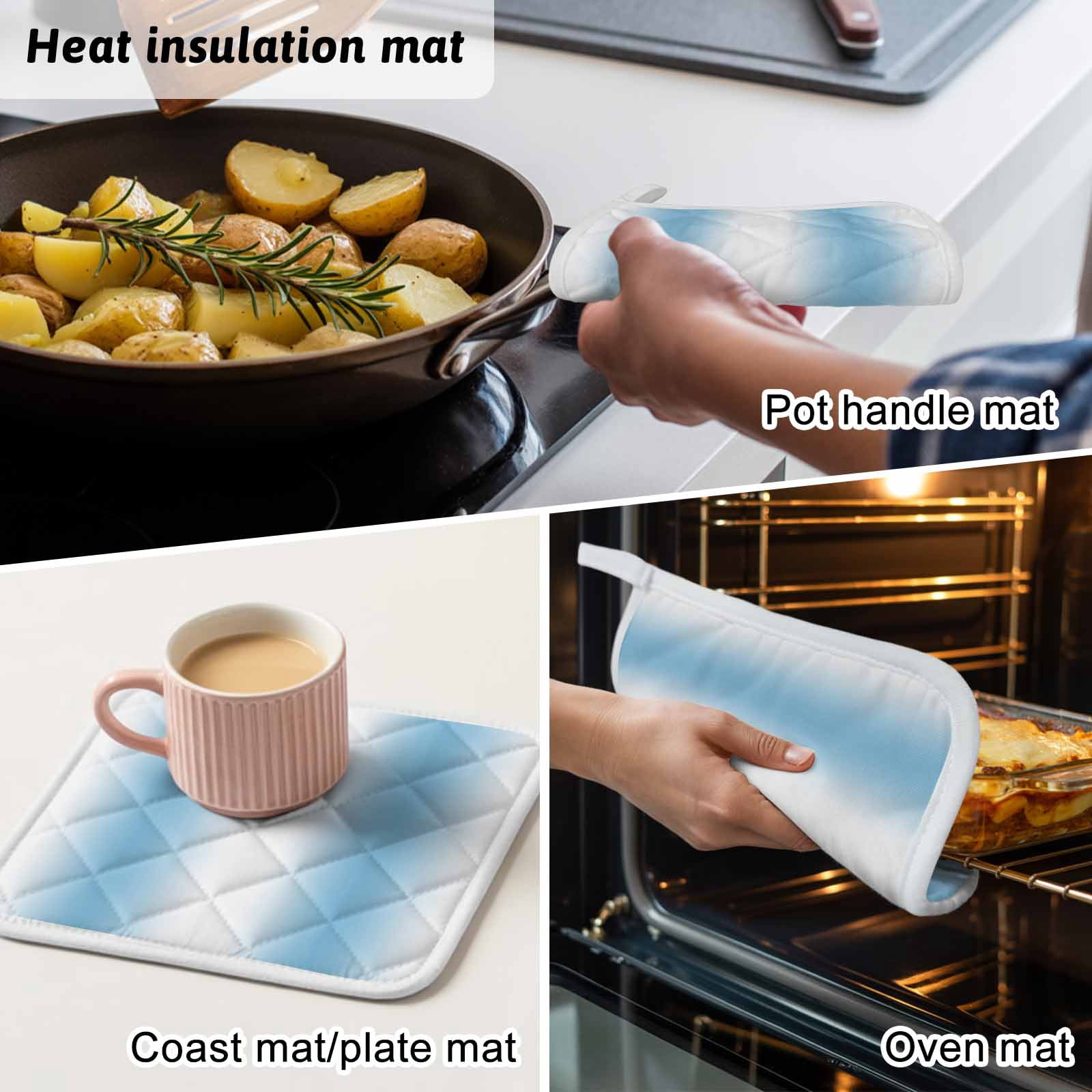 Sky Blue White Pot Holders for Kitchen Heatproof Potholder, 4 Pack Gradient Vertical Stripes Minimalist Hot Pads Multipurpose Oven Pads Cloth Potholders Trivet for Cooking and Baking