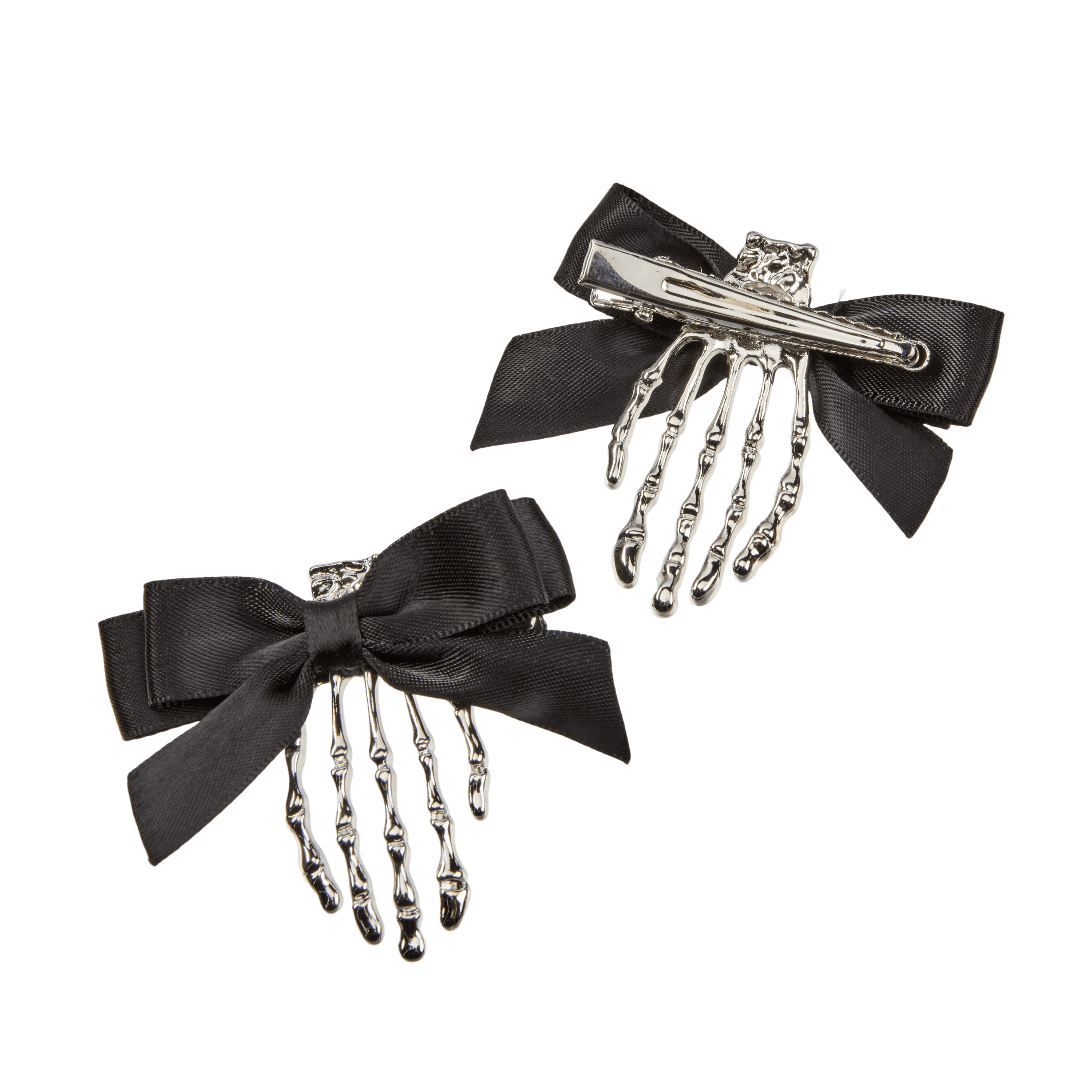 Scunci by Conair Skeleton Hand Salon Clips, Silver Tone with Black Bows, 2 Count