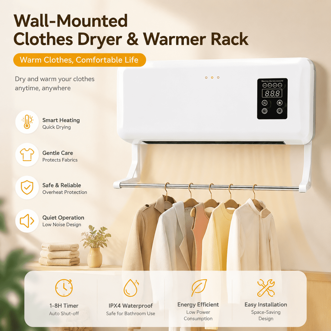 Mini Wall Mounted Air Conditioner,2-in-1 Portable AC Unit with Cooling & Heating,Ductless Split System with Remote,Quiet Personal Air Conditioner for Bedroom Home Office