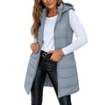thumbnail image 2 of Womens Puffer Vest Full Zipper Hooded Long Quilted Jackets Sleeveless Fall Winter Warm Coat Outerwear with Pockets, 2 of 8