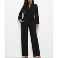 thumbnail image 2 of Mono de manga ancha con pierna ancha, informal, de talle alto, atado, con un solo pecho, cuello redondo y bolsillos, mono formal para mujer, negro S, 2 of 6