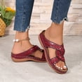 thumbnail image 4 of Orthopedic Sandals for Women Hollow out Embroidery Strap Slides Comfortable Arch Support Slippers Thick Soft Sole Slip on Beach Shoes Wine Size 8, 4 of 7