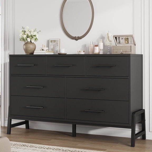 Freestanding 52" Wide Drawer Dresser with Storage, 7 Dresser for Bedroom, Wooden Closet Storage Chest for Living Room, Bedroom, Entryway