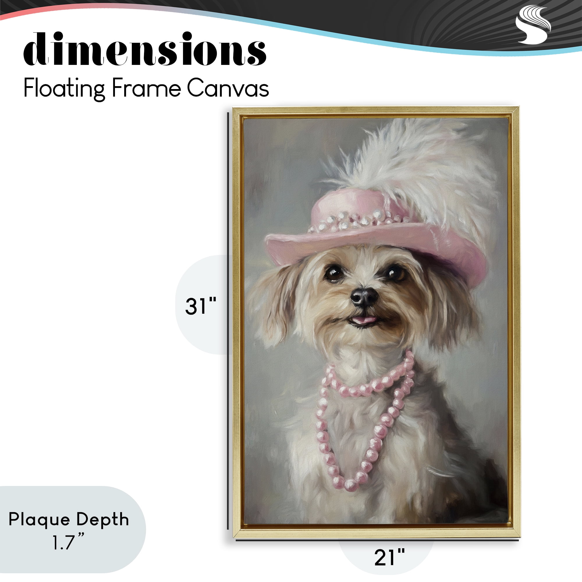 Stupell Industries Lady Yorkie Portrait Gold Framed Floater Canvas Wall Art, design by Tina LeCour