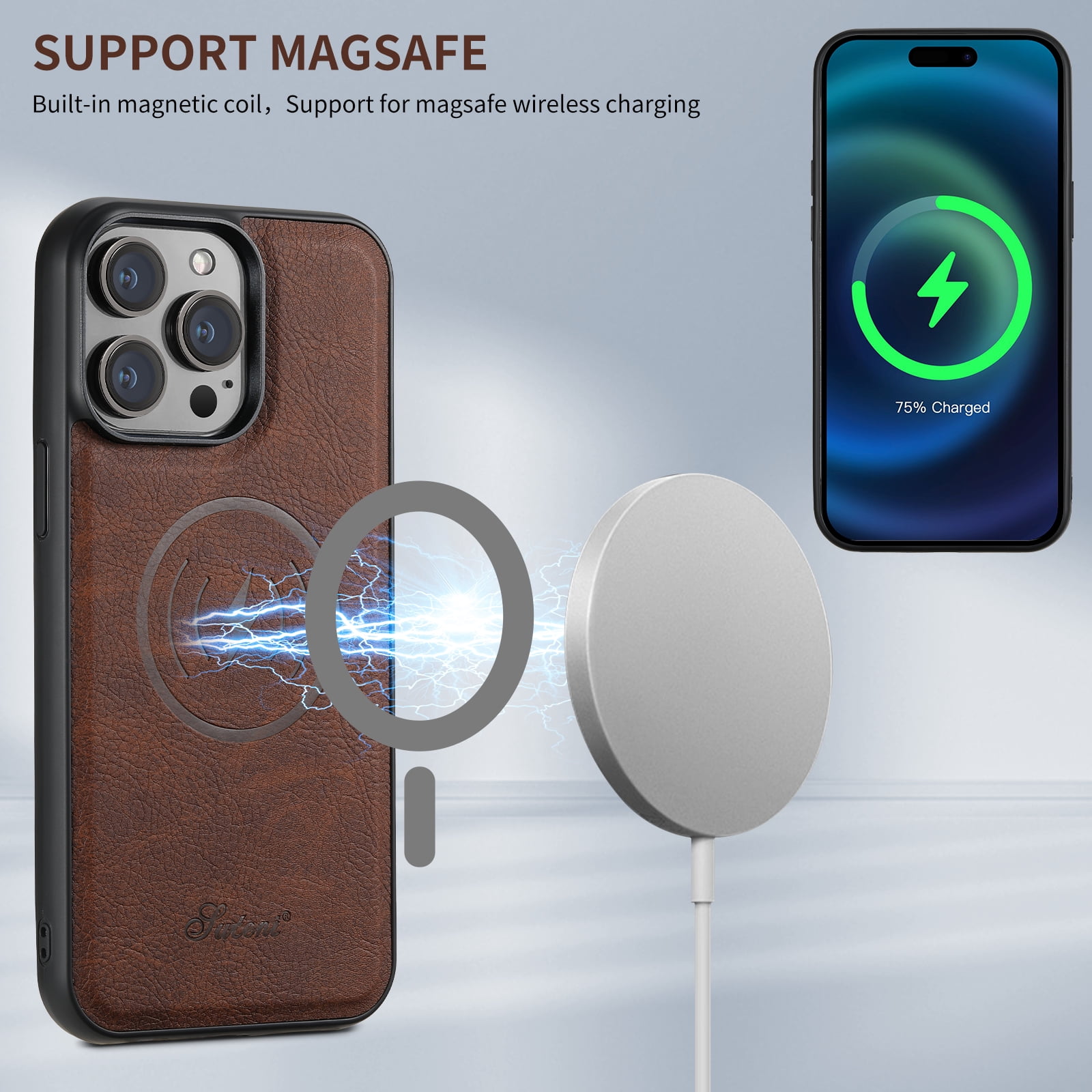 ELEHOLD for iPhone 13 Pro Case, Compatible with Mag Safe Accessory, 2 in 1 Detachable Magnetic Wallet Card Holder Faux Leather Men Women Kickstand Shockproof Case,Brown