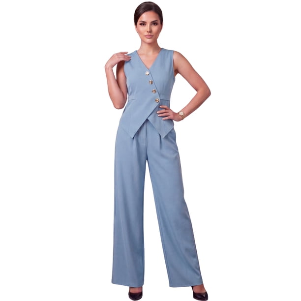 Conjunto Elegante de 2 Piezas Chaleco Entallado y Pantalón Palazzo para Mujer