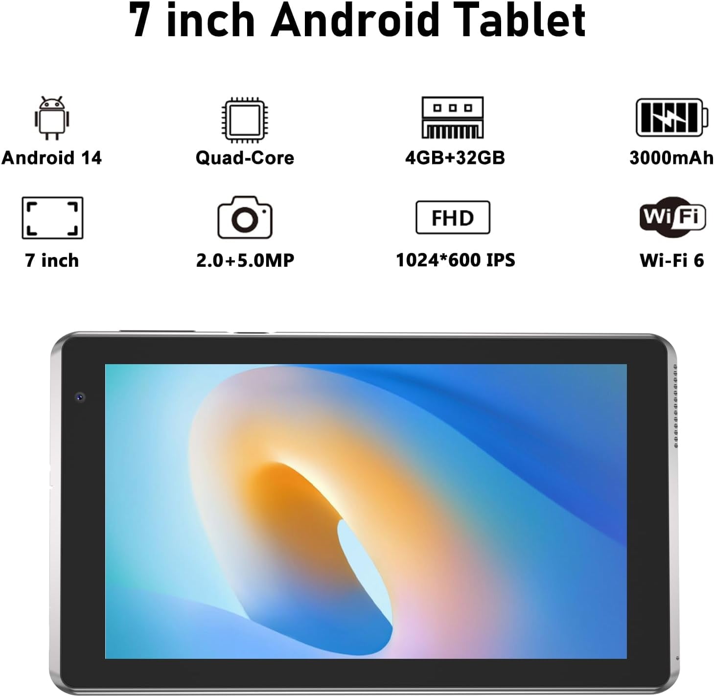 Tablet Android 14 Tablets, 8 inch Tablet 4GB RAM, 32GB ROM Support 512GB Expand Computer Tablet PC, Quad-Core Processor, IPS Touch Screen, 2+5MP Dual Camera, 4300mah Battery, Wifi Tableta