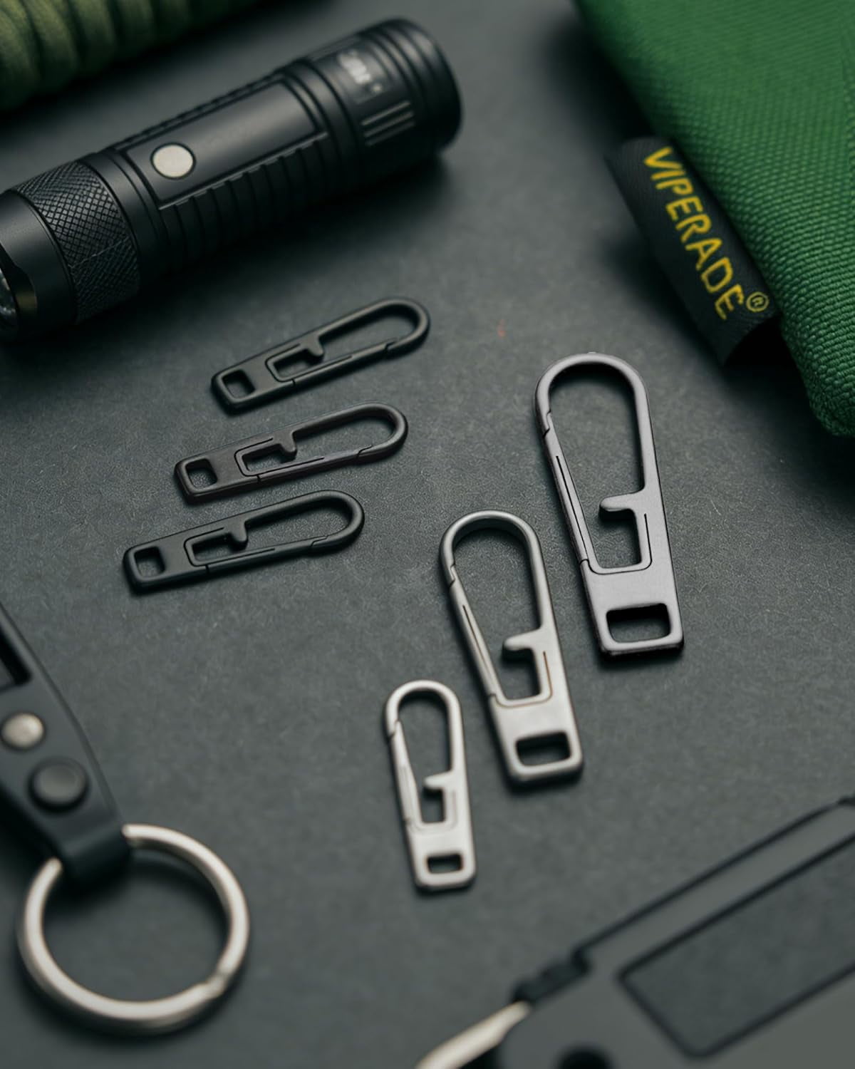 VIPERADE VAT1 Heavy Duty Titanium Zipper Pulls Replacement, Universal Zipper Pull Tab Repair Kit for Jackets, Coats, Suitcases, Luggage, Backpacks, Handbags and EDC Pouches (6 Black, 2S+2M+2L)