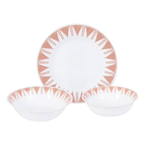 Ultra By Gibson Piper Point 12 Piece Double Bowl Dinnerware Set, Red, Opal Glass