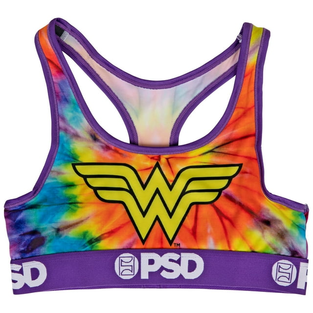 DC Wonder Woman Symbol Tie Dye Microfiber Blend Sports Bra-Large