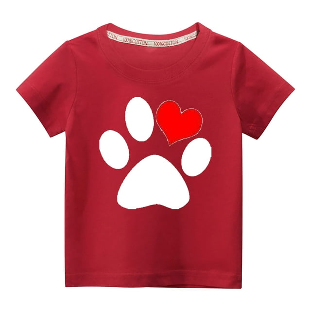 Qiopertar Haut à Manches Courtes Imprimé Col Rond Mignon Mode pour Enfants Garçons Filles en Solde à Moins de 5$ en Solde