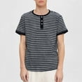 thumbnail image 2 of Momasggi Striped T Shirts for Men Henley Shirt Summer Short Sleeve Button Crew Neck Tshirts Dressy Casual Business Work Tops Dark Gray M, 2 of 8
