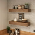 thumbnail image 2 of Wall Floating Shelves, Rustic Wood Wall Shelf Handmade (Light Walnut, 24 Inch - 2 Pack), 2 of 9