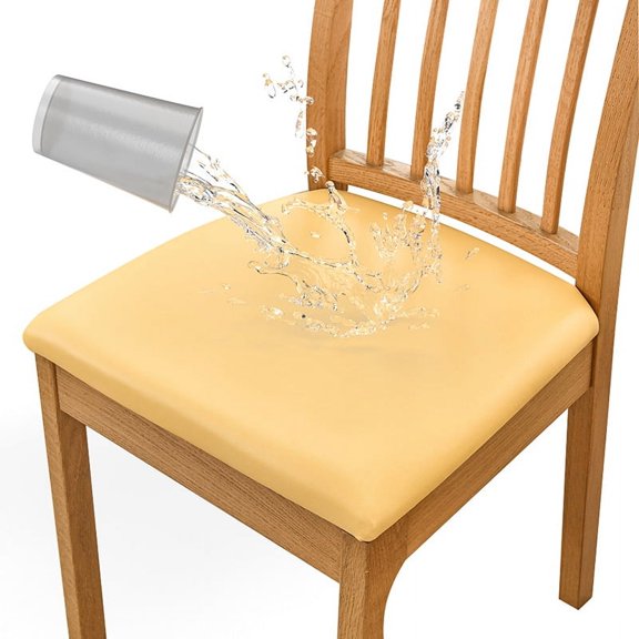 Namzi Waterproof PU Leather Seat Covers for Dining Chairs, 2 Pack Dining Room Chair Seat Covers, Kitchen Chair Seat Covers Protectors 14.17-18.89inch (Yellow)
