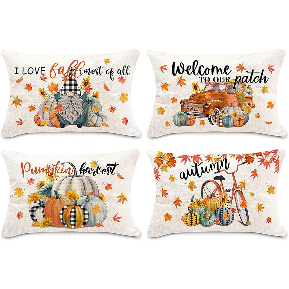 Decorative Seasonal Holiday Long Lumbar Autumn Thankful Hello Pumpkin Happy for Yall 12 by 20 Cushion Cases for Indoor Home House Bedroom Couch Decor Ywlake Fall Throw Pillow Covers 12x20 Set of 4 