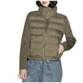 thumbnail image 3 of Jinhomg 2025 Puffer Coat for Women Trendy Patchwork Long Sleeve Quilted Jacket Lightweight Comfy Stand Collar Full-Zip Down Coat with Pockets Sales Today Clearance Green M, 3 of 7