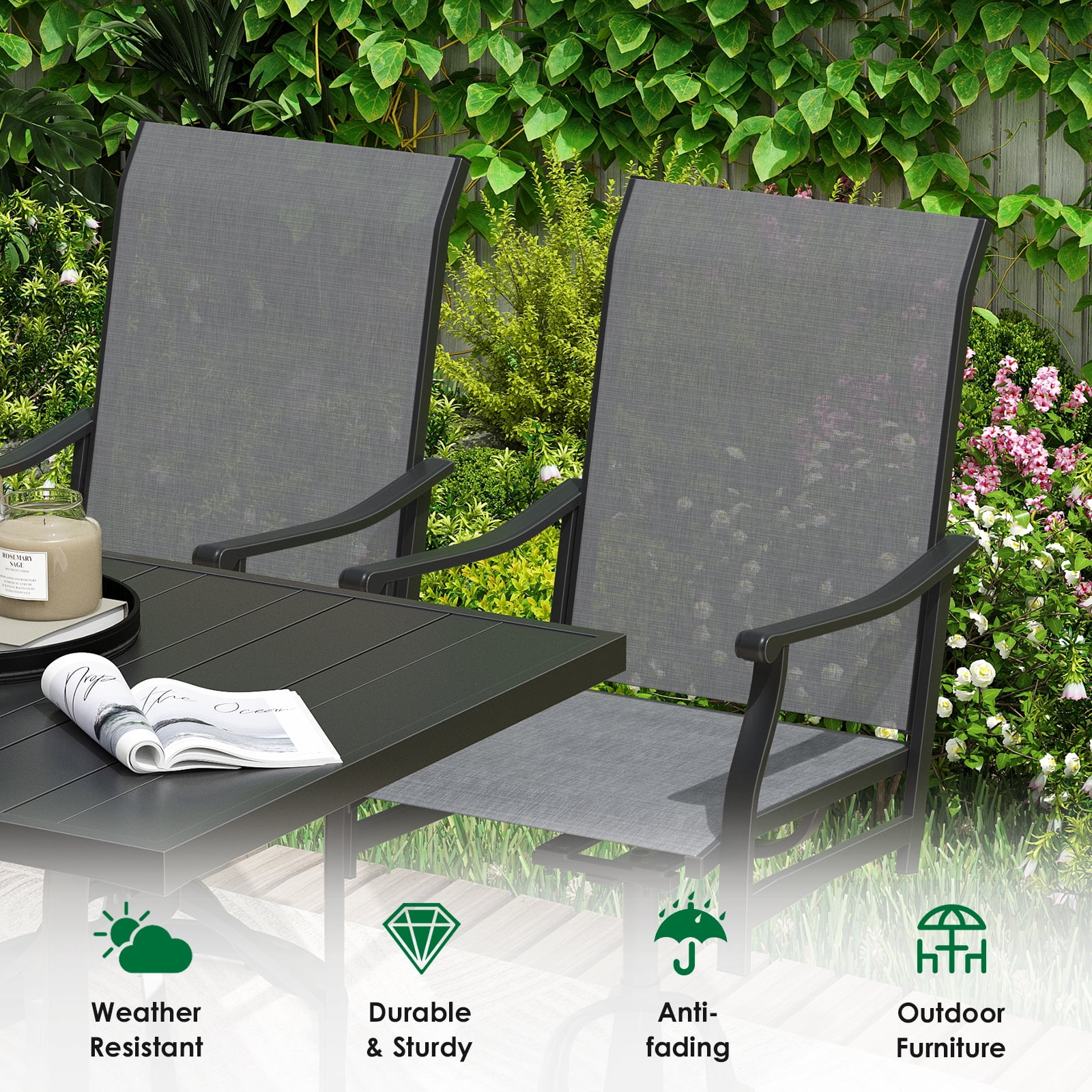 MAYEERTY 2-Piece Outdoor Swivel Dining Chairs with Textilene Fabric for Backyard & Patio, Gray