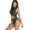 thumbnail image 4 of Alove Womens Ruched One-Piece High Neck Monkini Swimwear Tie Back Bath Suit Swimsuit, 4 of 6